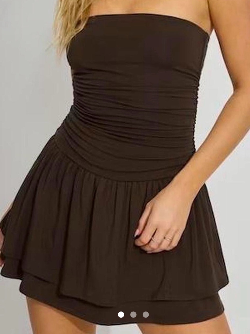 Garage Strapless Brown Ruched Romper Mini Dress